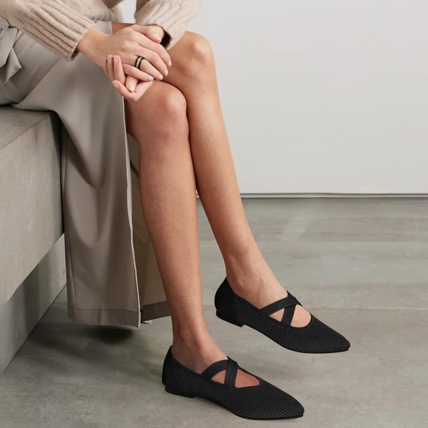 Women's Flats Shoes Pointed Toe Knit Washable Comfortable Dressy Mary Jane - Image 4