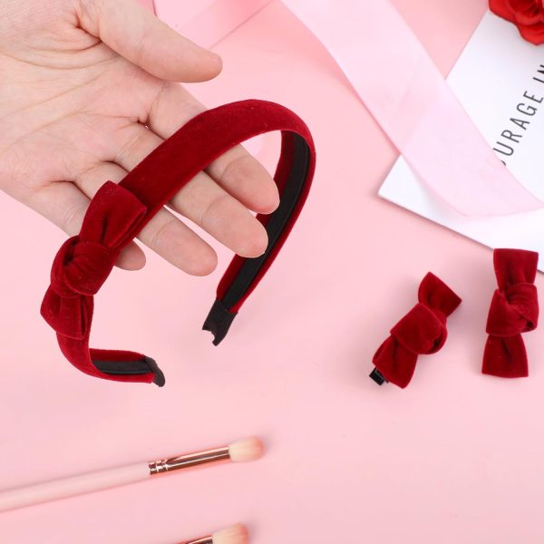 3 Pcs Red Velvet Bow Headband Small Bowknot Hair Pins Set Aesthetic Hair - Image 5