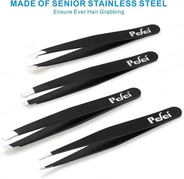 Pefei Tweezers Set - Professional Stainless Steel Tweezers for Eyebrows - - Image 4