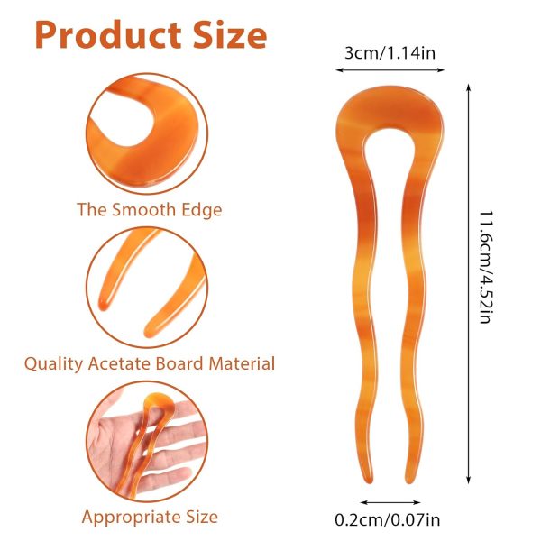 3 Pack French Twist Hair Forks U Shape Cellulose Acetate Hair Pins Vintage - Image 2