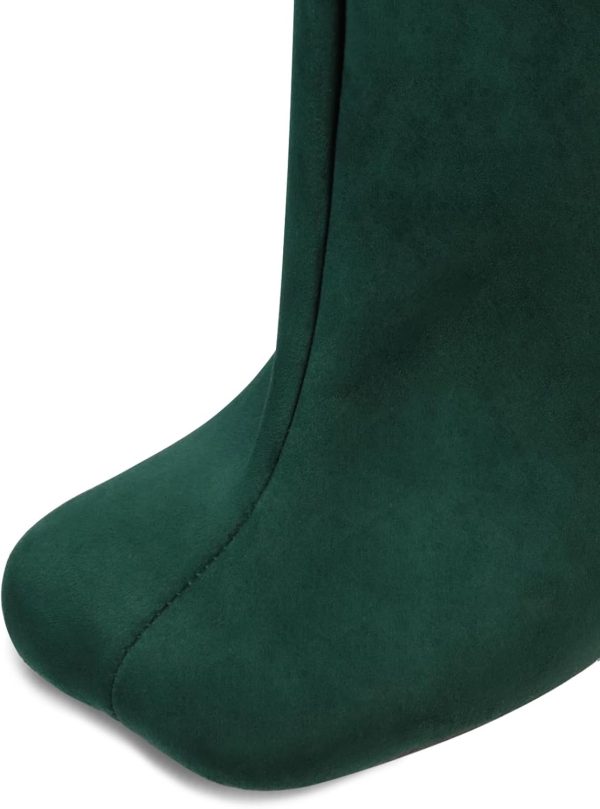 Women's Knee High Suede Boots for Women Wide Calf Square Toe Stiletto Heels - Image 5