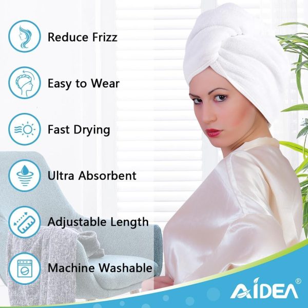 AIDEA Microfiber Hair Towel Wrap, 5 Pack Hair Turbans, Super Absorbent - Image 4