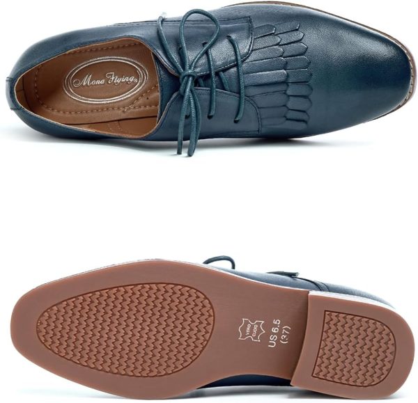 Mona flying Women's Tassel Oxfords Derby Comfortable Lace up Leather Flat - Image 4
