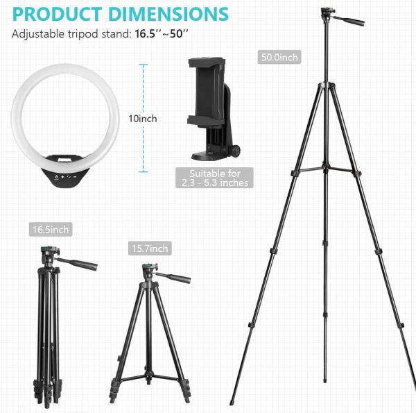 Sensyne 10'' Ring Light with 50'' Extendable Tripod Stand, LED Circle Light - Image 6