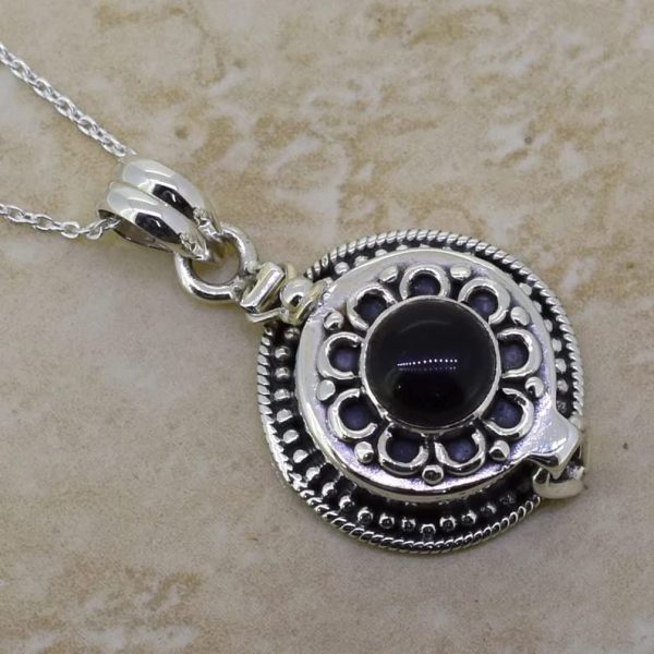 Black onyx pendant, 925 sterling silver, perfume box pendant, poison box - Image 2