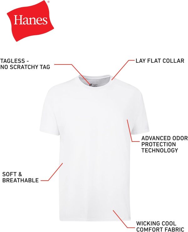 Hanes Men's Cotton, Moisture-Wicking Crew Tee Undershirts, Multi-Packs - Image 5