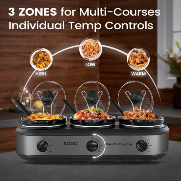 KOOC Triple Slow Cooker Buffet Server and Food Warmer 3x1.5 Quart - Image 3