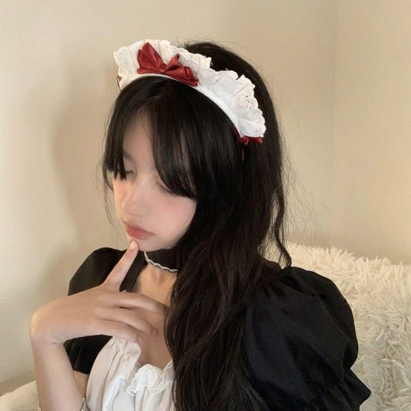Black Women Girls Lolita Headband Lace Bow Hair Band Maid Anime Cosplay - Image 3