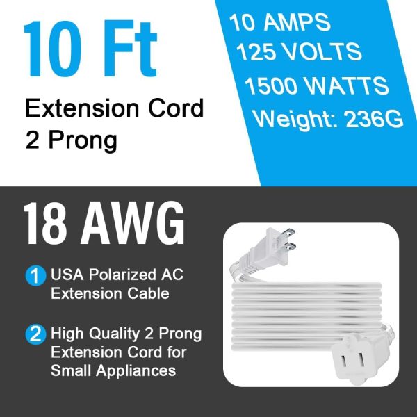 5.9ft Indoor Outdoor Extension Cord Waterproof, 10A / 125V 18 AWG Wire - Image 2