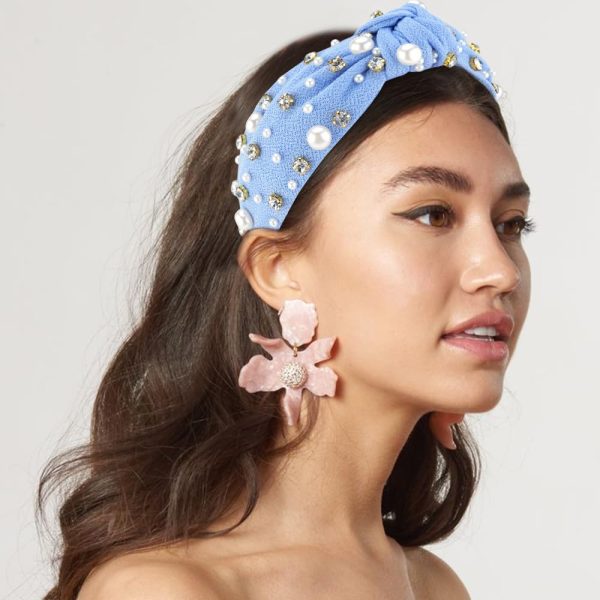 AHONEY Pearl Headband Knotted Light Blue Headband for Women Girls, - Image 6
