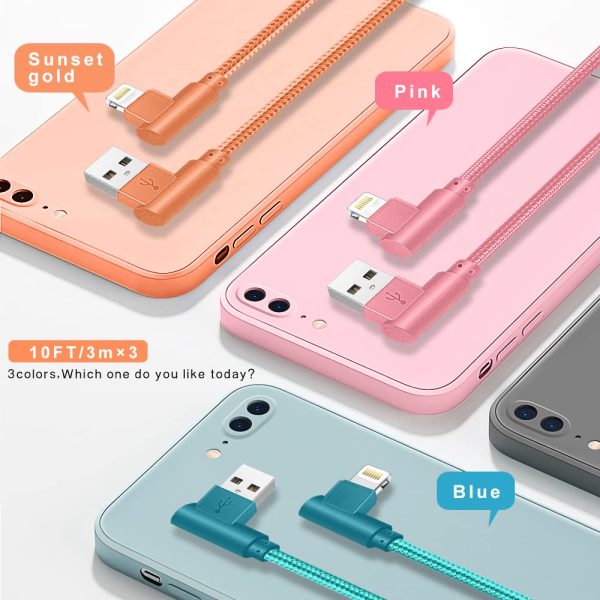 iPhone Charger, 3 Pack 10FT 90 Degree Charging Cable MFi Certified USB - Image 2