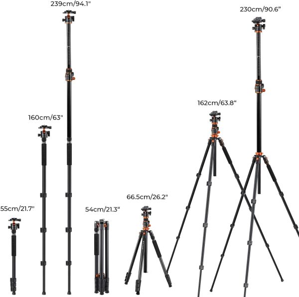 K&F Concept 90 inch/230cm Ultra High Camera Tripod,Horizontal Overhead - Image 6