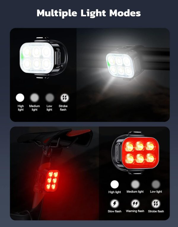 Bike Lights for Night Riding, USB Rechargeable Bike Lights Front and Back, - Image 4
