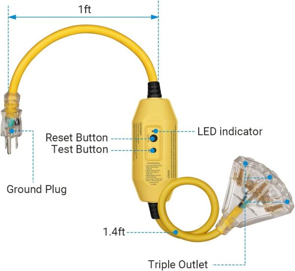 DEWENWILS 3 FT Automatic GFCI Extension Cord Outdoor, 12/3 Gauge Extension - Image 7