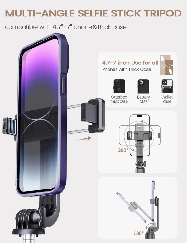 Selfie Stick Phone Tripod with Remote, 50 inch Portable 5 in 1 Selfie Stick - Image 5