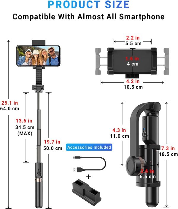 Gimbal Stabilizer For Smartphone, APEXEL 360° Rotation Auto Balance Small - Image 7