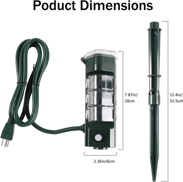 Sattiyrch Outdoor Power Strip Timer with Photocell, Remote Control,2/4/6/8 - Image 2