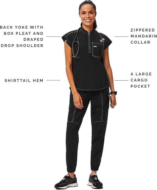 FIGS Kisumu Cargo Scrub Top for Women — Classic Fit, Mandarin Collar, 1 - Image 2