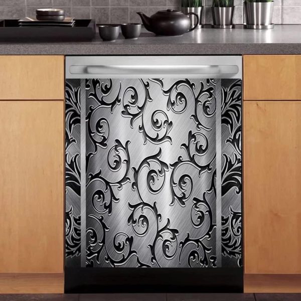 Kitchen Decor Dishwasher Magnet Steel Engraved Floral Fridge Door - Image 3