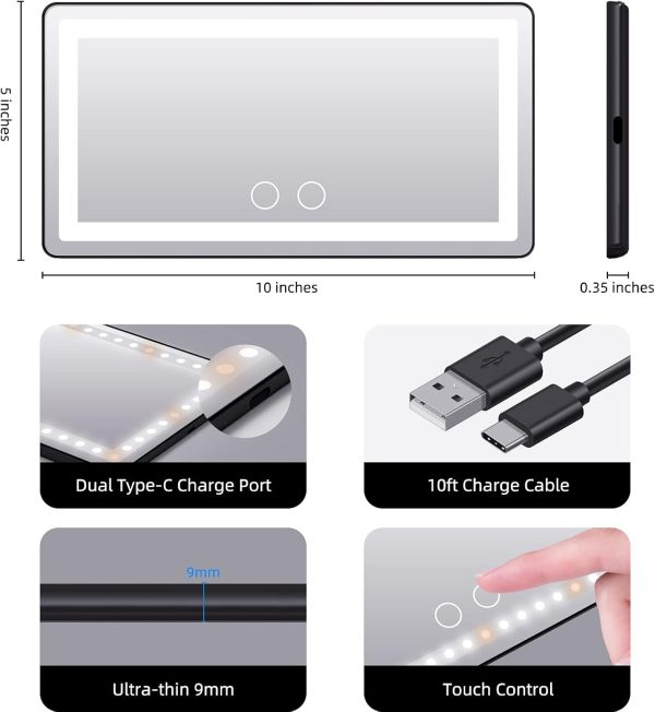 Car Sun Visor Vanity Mirror, Rechargeable Makeup Mirror with 3 Light Modes - Image 5