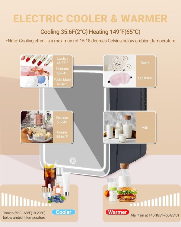 Upgrade Skincare Fridge with Dimmable LED Light Mirror, 4L/6Can Cooler - Image 5