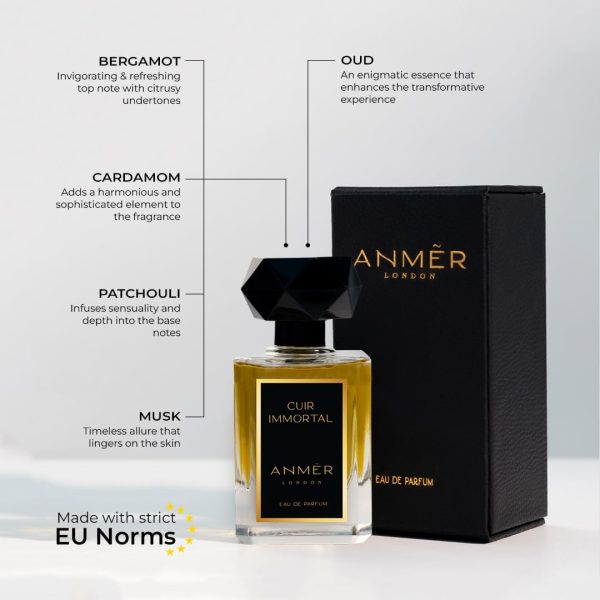 Luxury Cuir Immortal Perfume for Men & Women with Oud, Bergamot, Cardamom & - Image 4