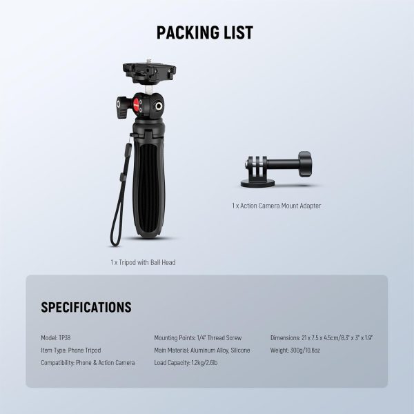 NEEWER TP38 Phone Camera Tripod, 15" Extendable Selfie Stick Metal Tripod - Image 9