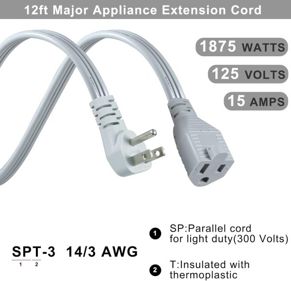 KUNCAN Appliance Power Extension Cord - 3 Prong Flat Wire SPT-3 14 AWG - Image 3