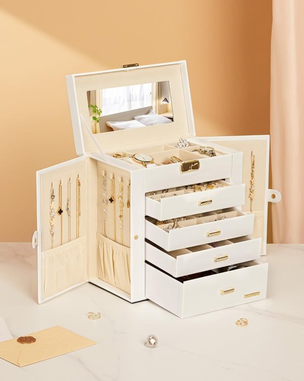 Homde Synthetic Leather Huge Jewelry Box Mirrored Watch Organizer Necklace - Image 9