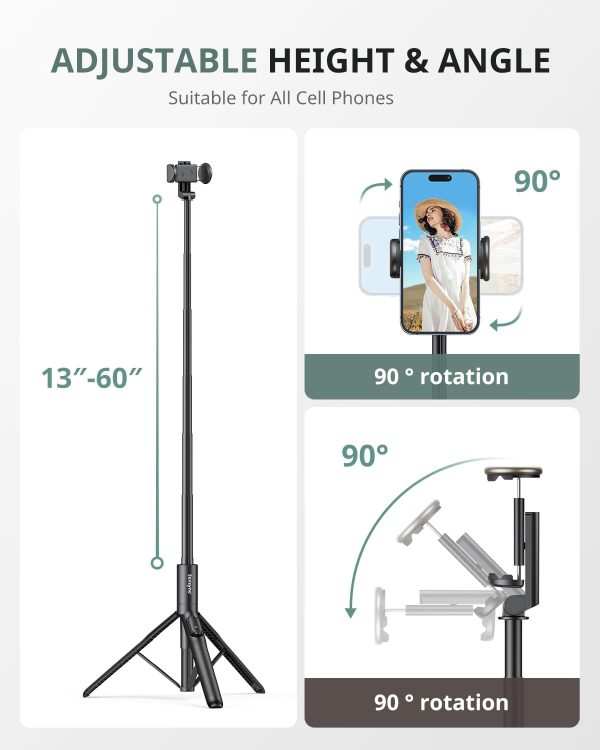 Sensyne 60" Phone Tripod & Selfie Stick, Lightweight All in One Phone - Image 5