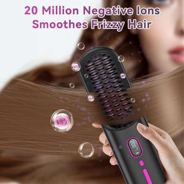 Portable Cordless Hair Straightener Brush with LED Temperature Display, - Image 2