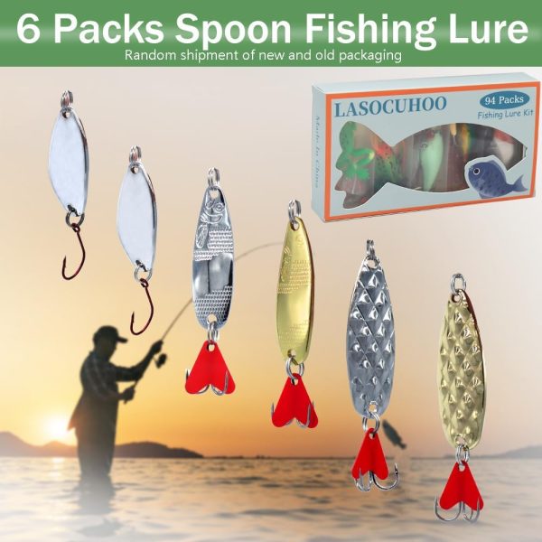 LASOCUHOO Fishing Lures Kit, Spoon Lures, Soft Plastic Worms, Frog Lures, - Image 7