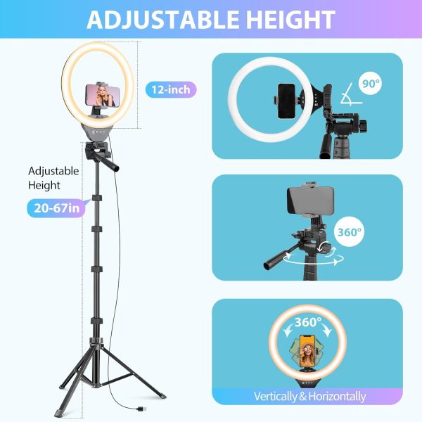 Sensyne 12-inch Ring Light with 67-inch Selfie Stick, Tripod and Phone - Image 6