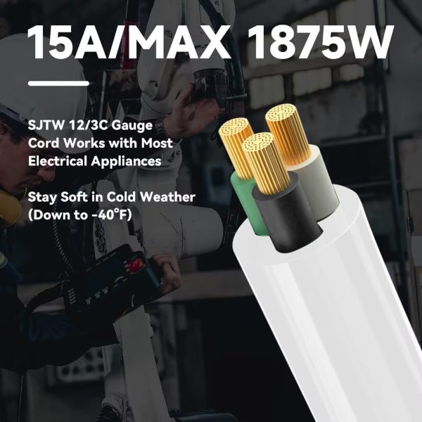 6 Ft Outdoor Extension Cord - 12/3 SJTW Heavy Duty White Extension Cable - Image 6
