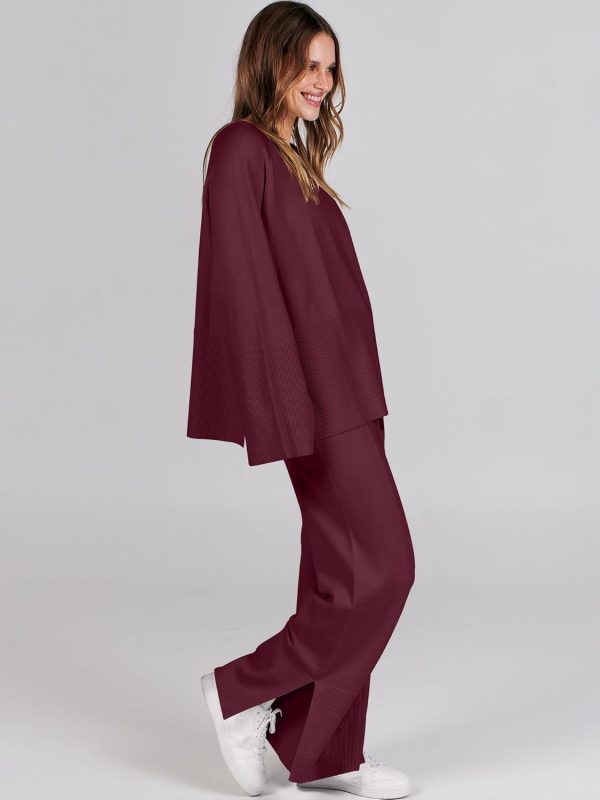 ANRABESS Womens 2 Piece Outfits Oversized Knit Sweater Set Wide Leg Pant - Image 8