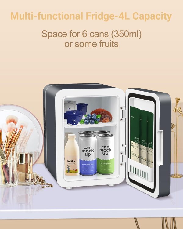 Upgrade Skincare Fridge with Dimmable LED Light Mirror, 4L/6Can Cooler - Image 7