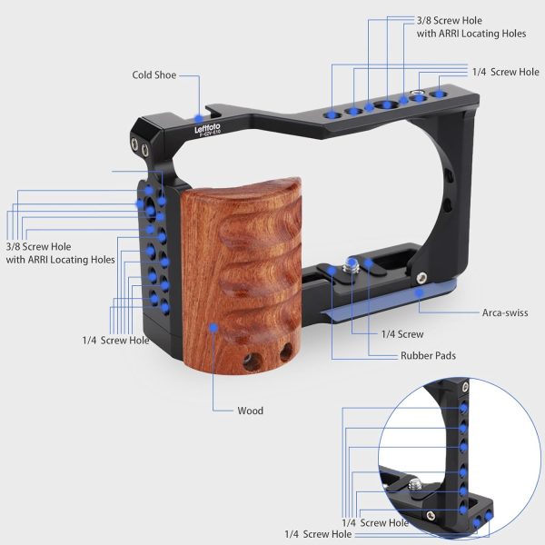 Leftfoto Upgrade Metal Cage with Wood Handle for Sony Alpha ZV-E10 Video - Image 6