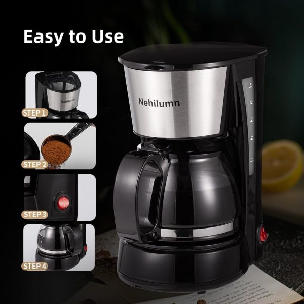 4 Cup Drip Coffee Maker, Coffee Pot Machine Permanent Coffee Filter, Small - Image 5
