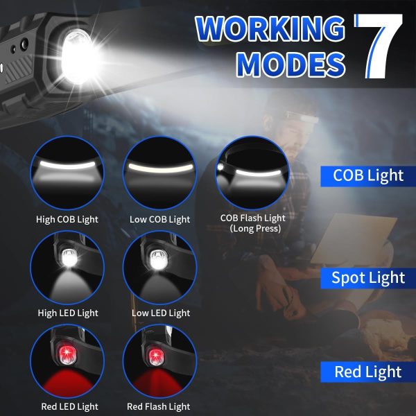 Headlamp Rechargeable 2Pack, 230° Wide Beam Head Lamp, LED Headlamp with - Image 2