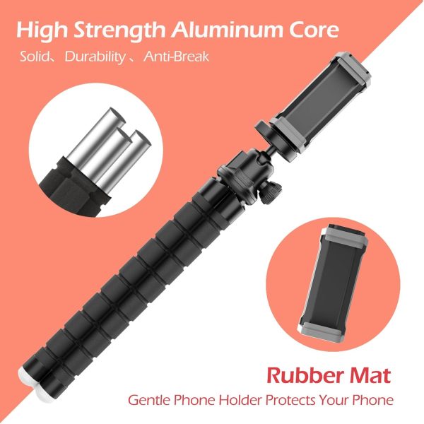 Aureday Cell Phone Tripod, Flexible Mini Tripod with Remote and Cold Shoe, - Image 3