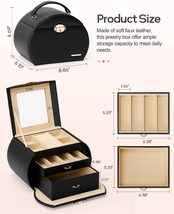 Homde Girls Jewelry Box Jewelry Storage Case Organizer with Mirror for - Image 3