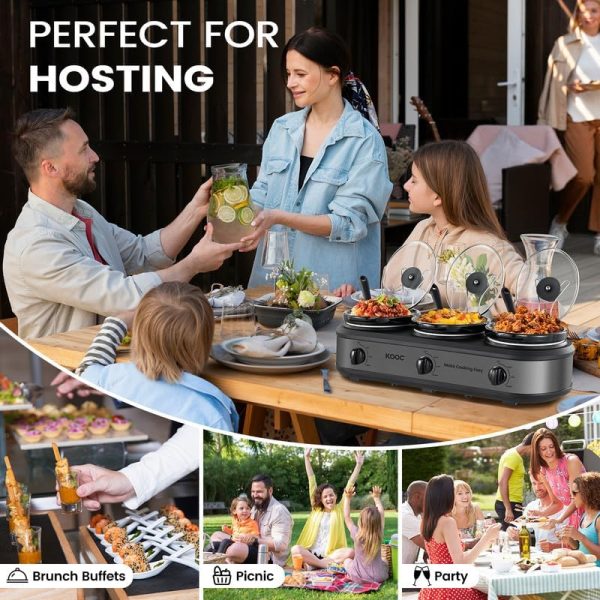 KOOC Triple Slow Cooker Buffet Server and Food Warmer 3x1.5 Quart - Image 4