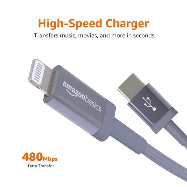 Amazon Basics Fast Charging USB-C to Lightning iPhone Charger Cable, Nylon - Image 3