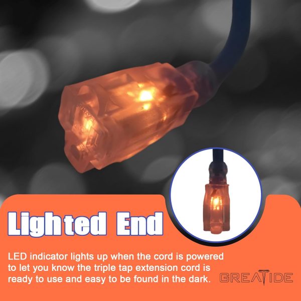 6 Ft Lighted Outdoor Extension Cord - 12/3 SJTW Heavy Duty Extension Cable - Image 4