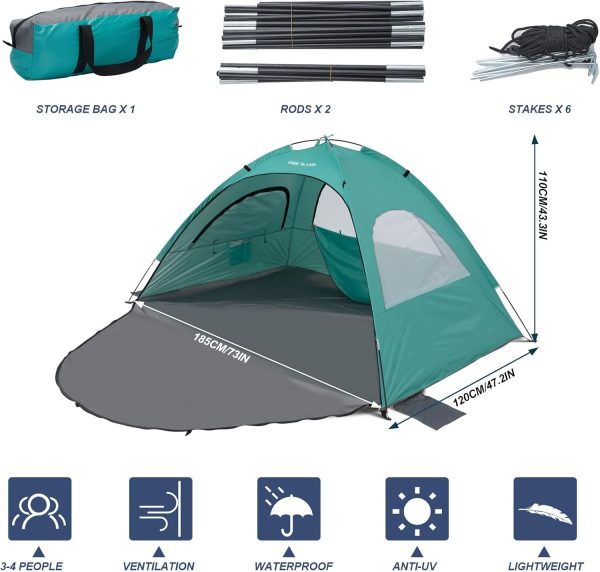Portable Beach Tent for 3-4 Person, Easy Set Up Beach Shade Tent with UPF - Image 2