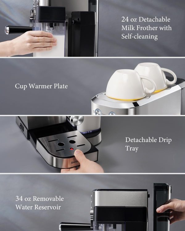 SHARDOR 20 Bar Espresso Machine with Automatic Milk Frother, Cappuccino - Image 6