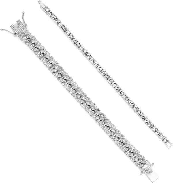 HH BLING EMPIRE 14K Gold and Silver Bracelets Diamond Tennis and Cuban Link - Image 6