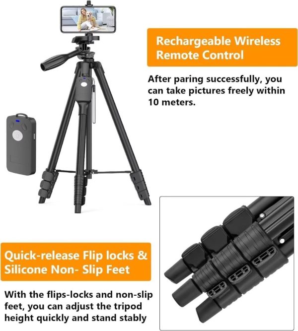XXZU Tripod,60" Camera Tripod with Travel Bag,Cell Phone Tripod with - Image 6