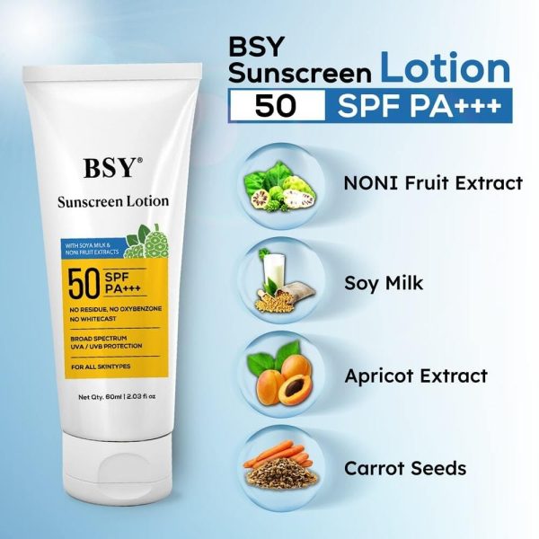 BSY Noni Sunscreen Lotion SPF 50 PA+++ (2.03 fl oz) | Infused with Noni & - Image 3