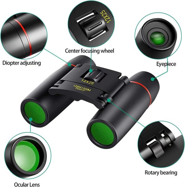 POLDR 12X25 Small Pocket Binoculars Compact Adults,Mini Kids Binoculars - Image 3